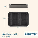 Farberware Nonstick Bakeware Roaster with Steel Rack, Gray, 11 by 15-Inch