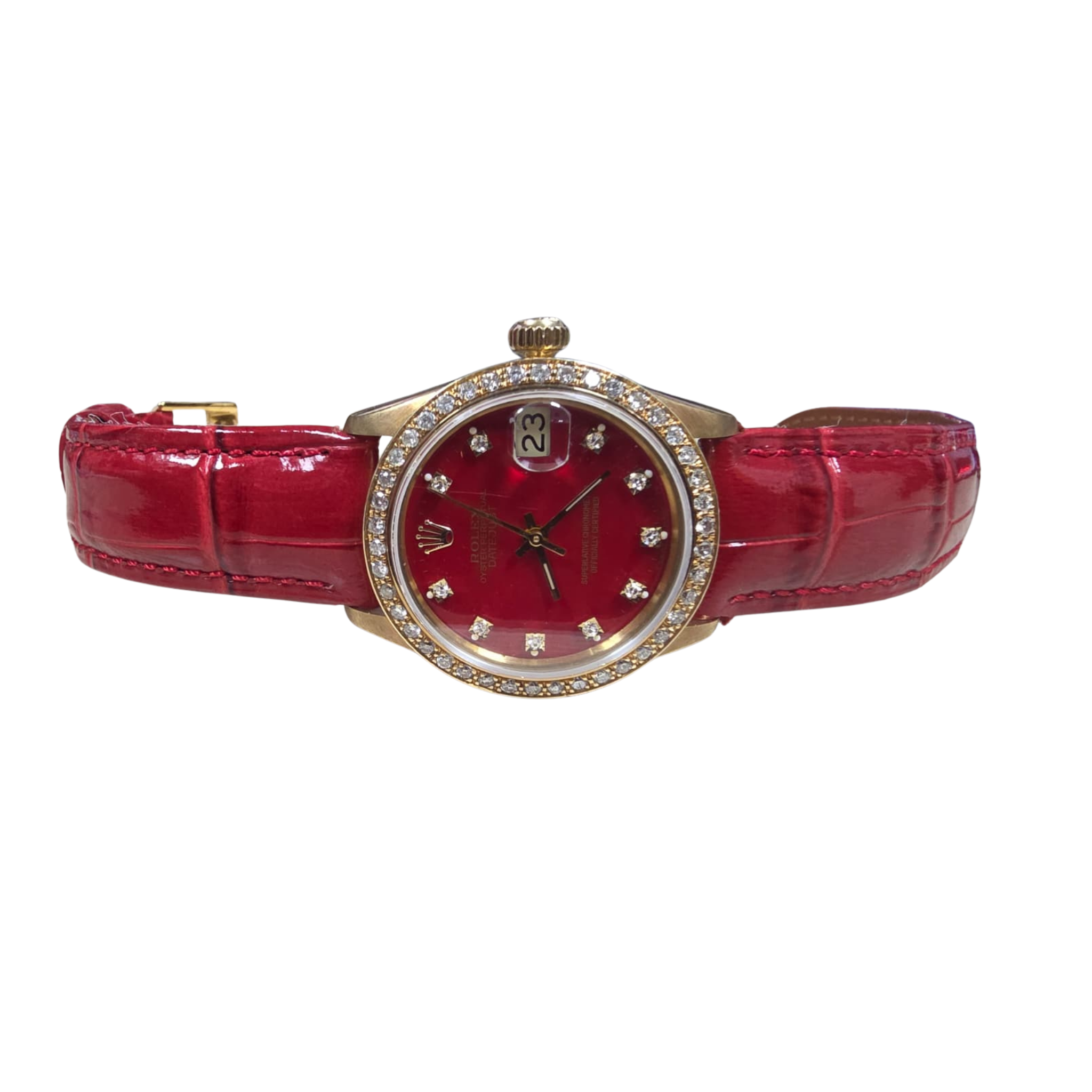 Rolex Datejust Custom Diamond Dial 68278 Watch Red Strap