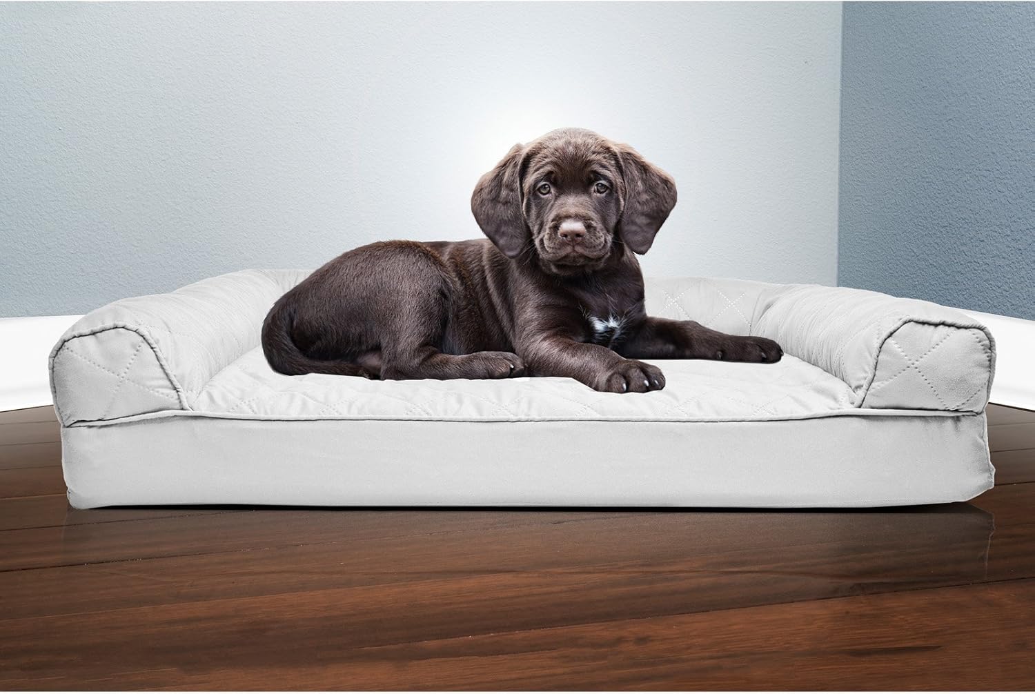 Furhaven Orthopedic Dog Bed Quilted Sofa For MediumSmall Dogs With Removable Washable Cover Silver Gray Medium Secondary image