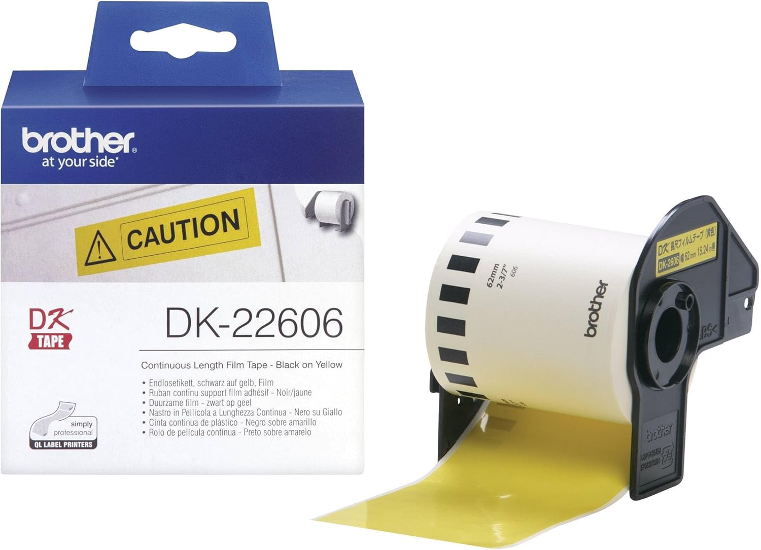 Brother DK22606 Continuous Length Film Tape 62mm X 15.24mm Black On Yellow Secondary image