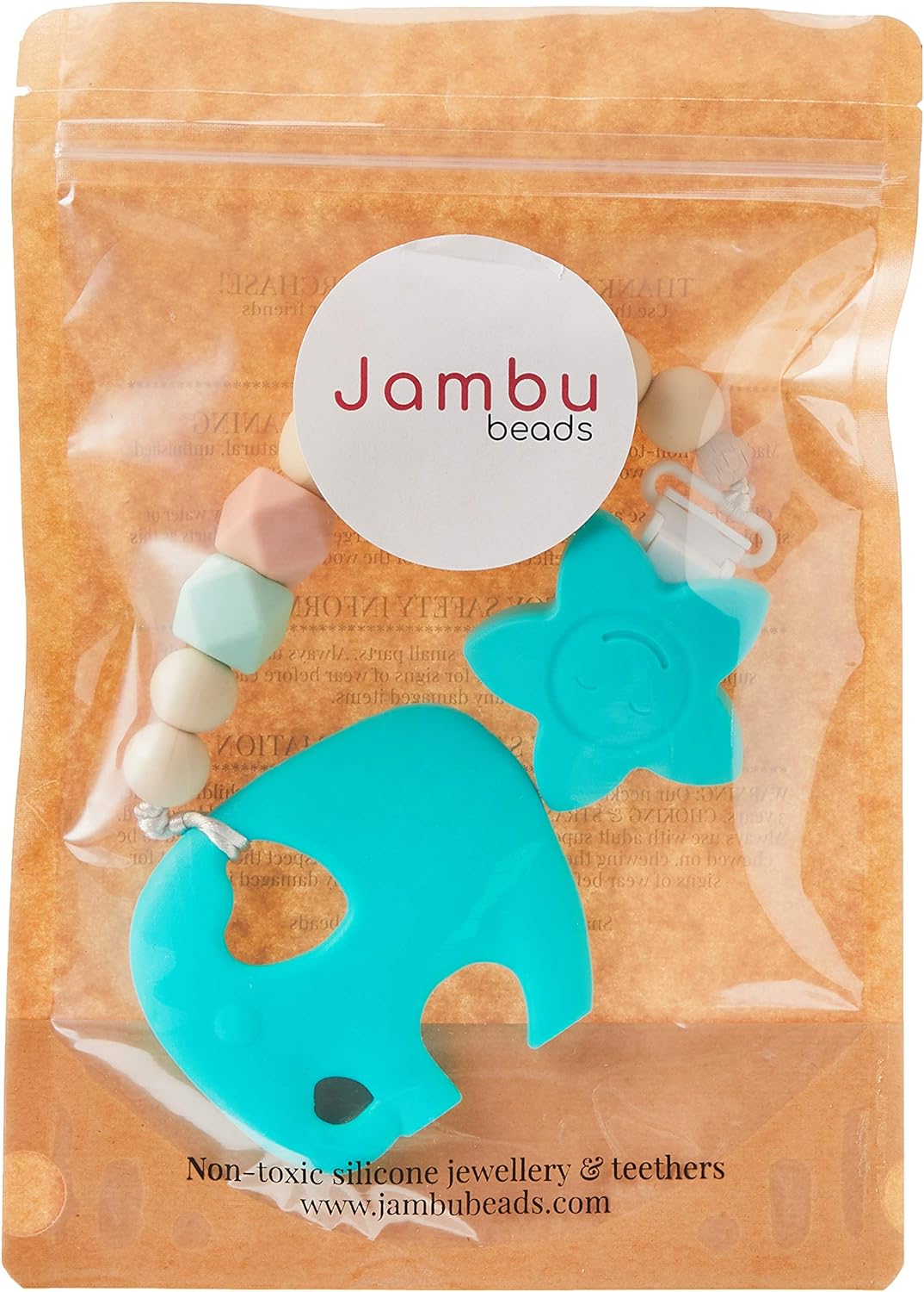 Jambu Beads Harmony Clip On Teether Turquoise Elephant Secondary image