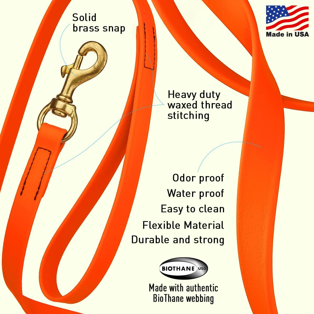 Viper Biothane Working Tracking Lead Leash Long Line For Dogs 3/4inX15ft Hunter Orange Secondary image