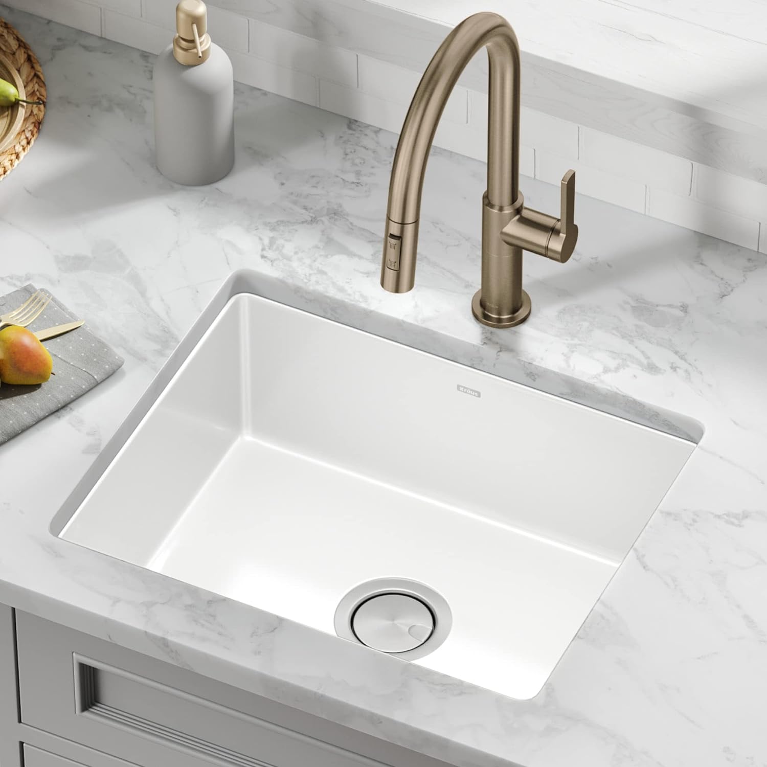 KRAUS KE1US21GWH 21inch Porcelain Enameled Steel Undermount Single Bowl Kitchen Sink White Secondary image