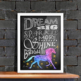 Poster Hub Chalk Drawing Dream Big Unicorn Motivational Art Decor