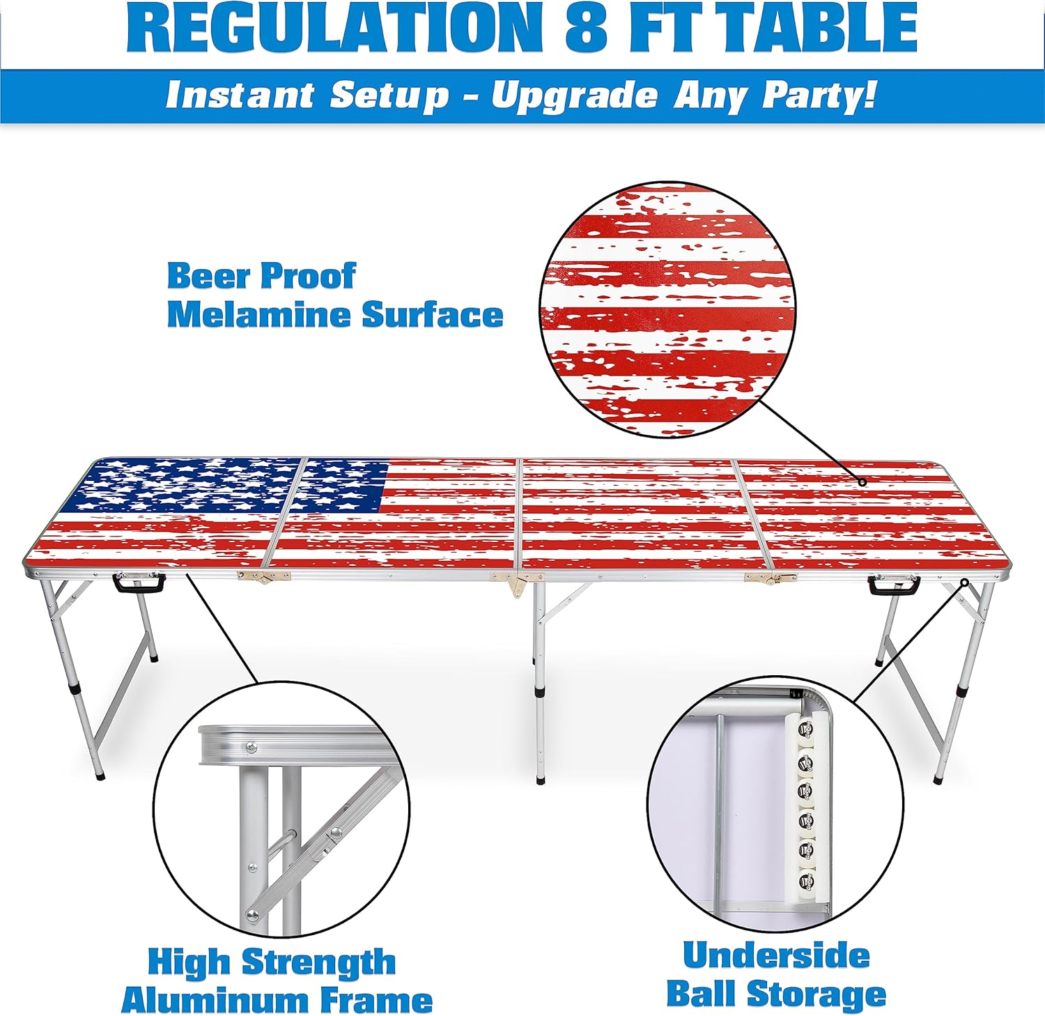 GoPong 8 Foot Portable Beer Pong American Flag Secondary image