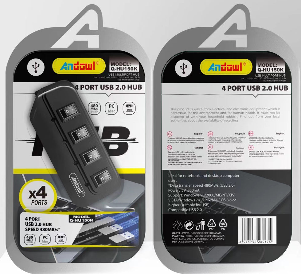 USB Hub 2.0- 4 Ports/ ANDOWL/QHU150K
