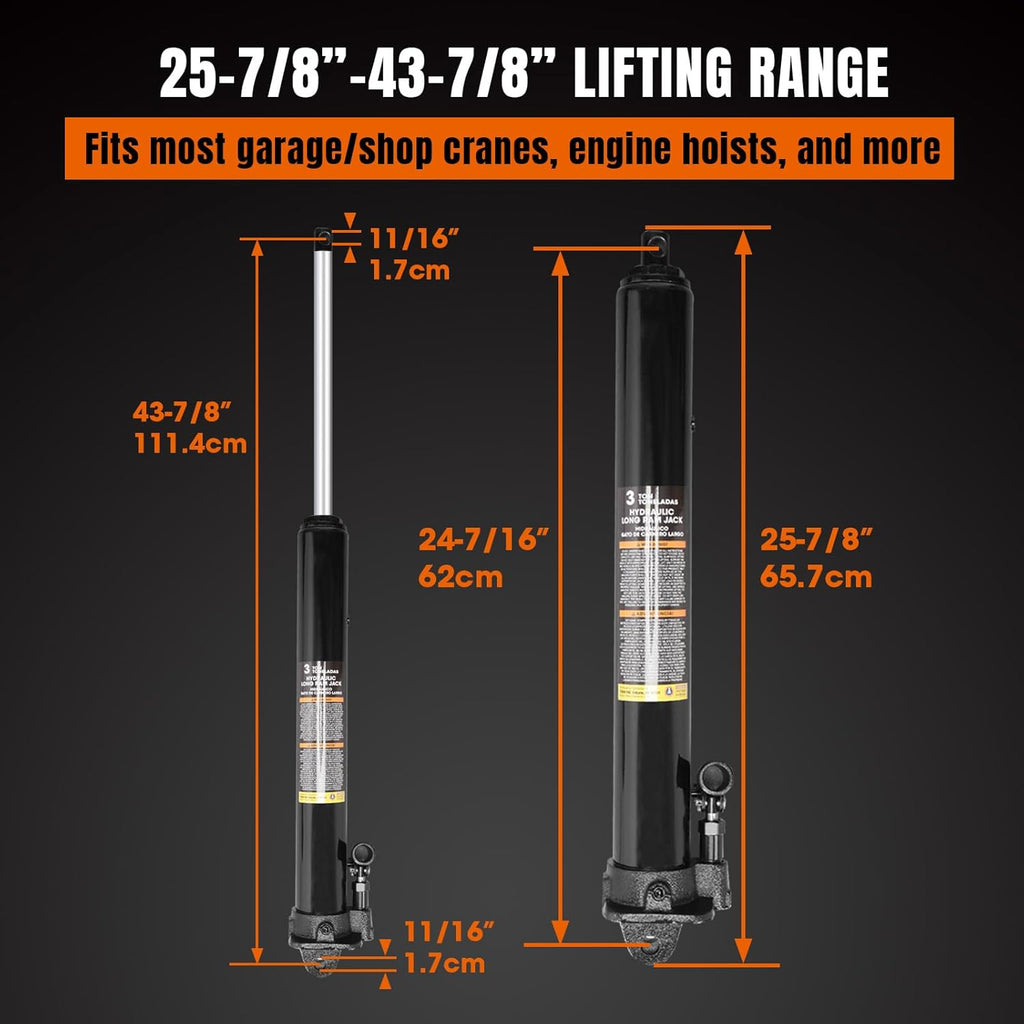 Torin AT30306B Hydraulic Long Ram Jack With Single Piston Pump And Clevis Base 3 Ton Black