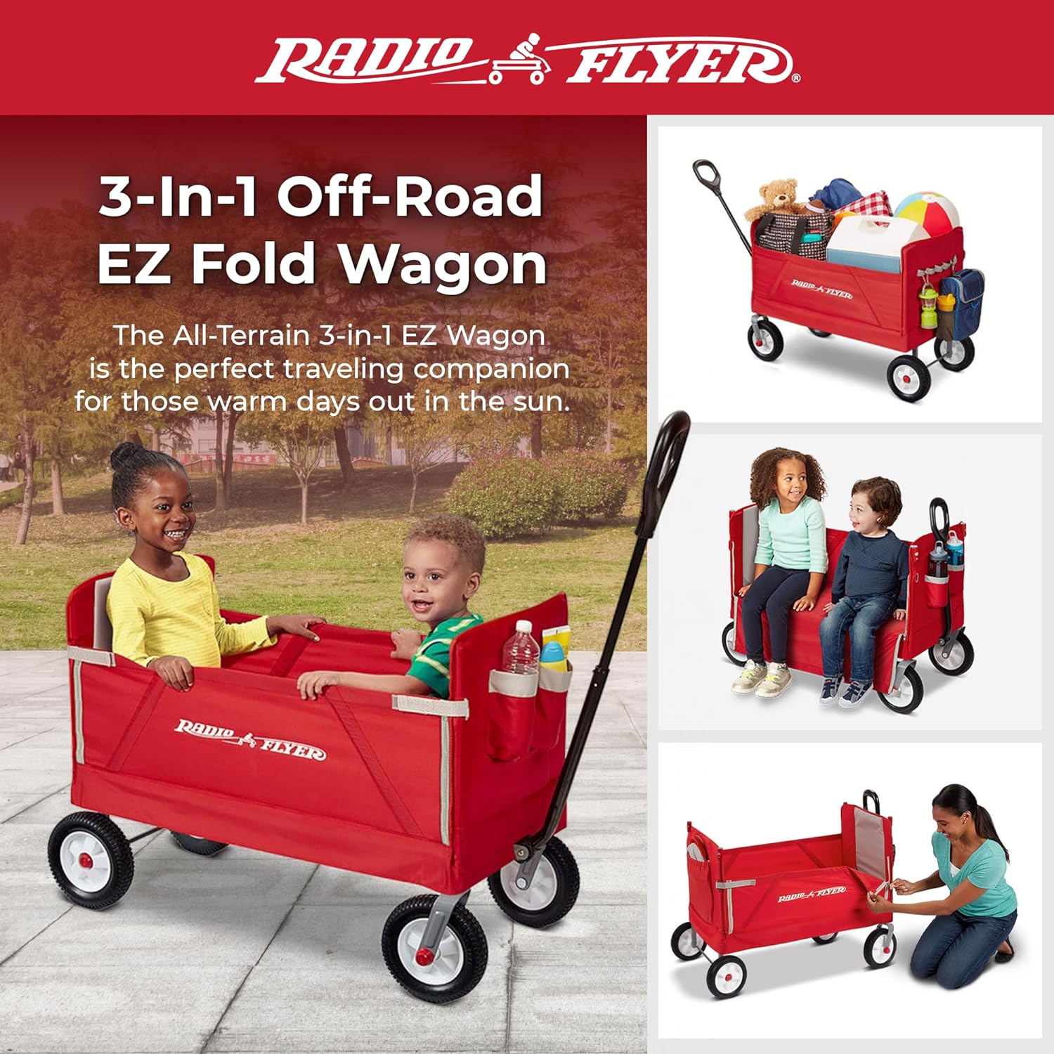 Radio Flyer AllTerrain 3in1 EZ Folding Wagon For Kids And Cargo Red Secondary image