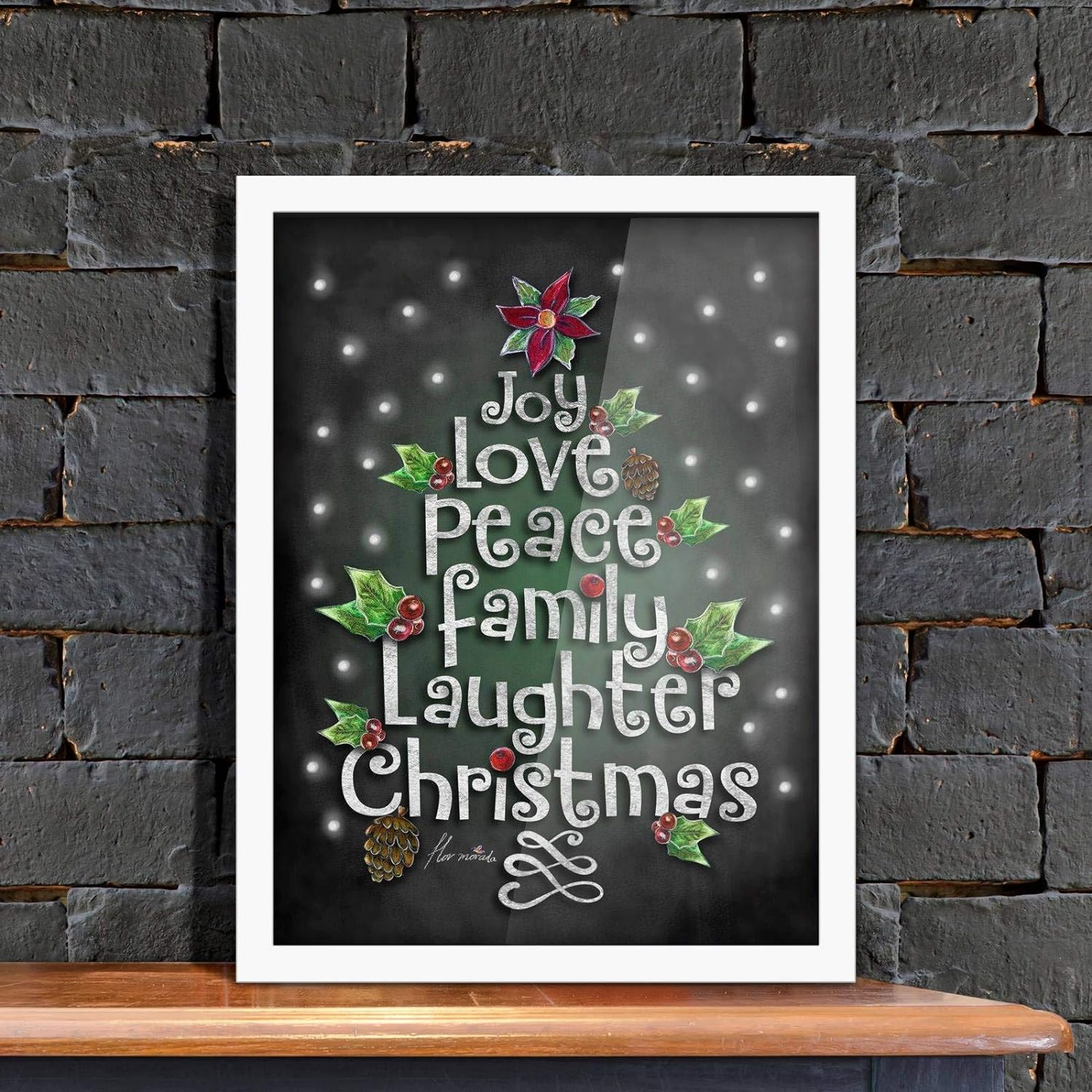 Poster Hub Chalk Drawing Christmas Joy Love Peace Chalk Motivational Art Decor Secondary image