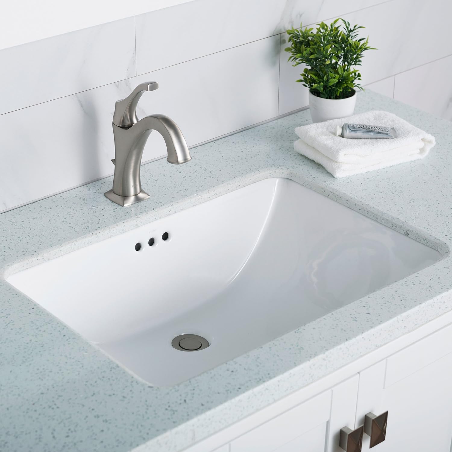 Kraus KCU251 Elavo 23inch Rectangular Undermount White Porcelain Ceramic Bathroom Sink With Overflow Secondary image