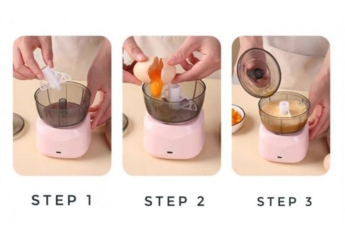 MGE333 Mini Food Processor With 3 Stainless Steel And Whipper Secondary image