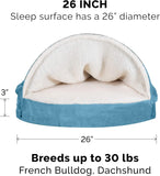 Furhaven 26in Round Cooling Gel Dog Bed For MediumSmall Dogs Sherpa And Suede Snuggery Blue