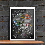 Poster Hub Chalk Drawing Journey Of A Thousand Miles Motivational Art Decor