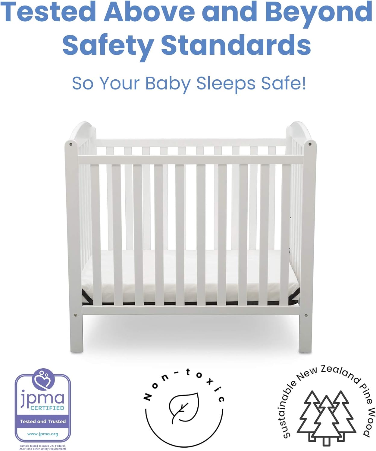 Delta Children Emery Mini Convertible Baby Crib With 2.75inch Mattress Bianca White Secondary image