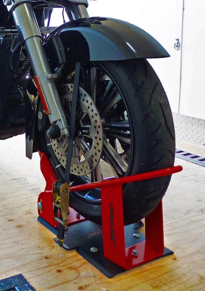 Lock N Load BK1000 Deluxe Motorcycle Wheel Chock With QuickRelease Ratchet And DRing System OrangeBlack Secondary image