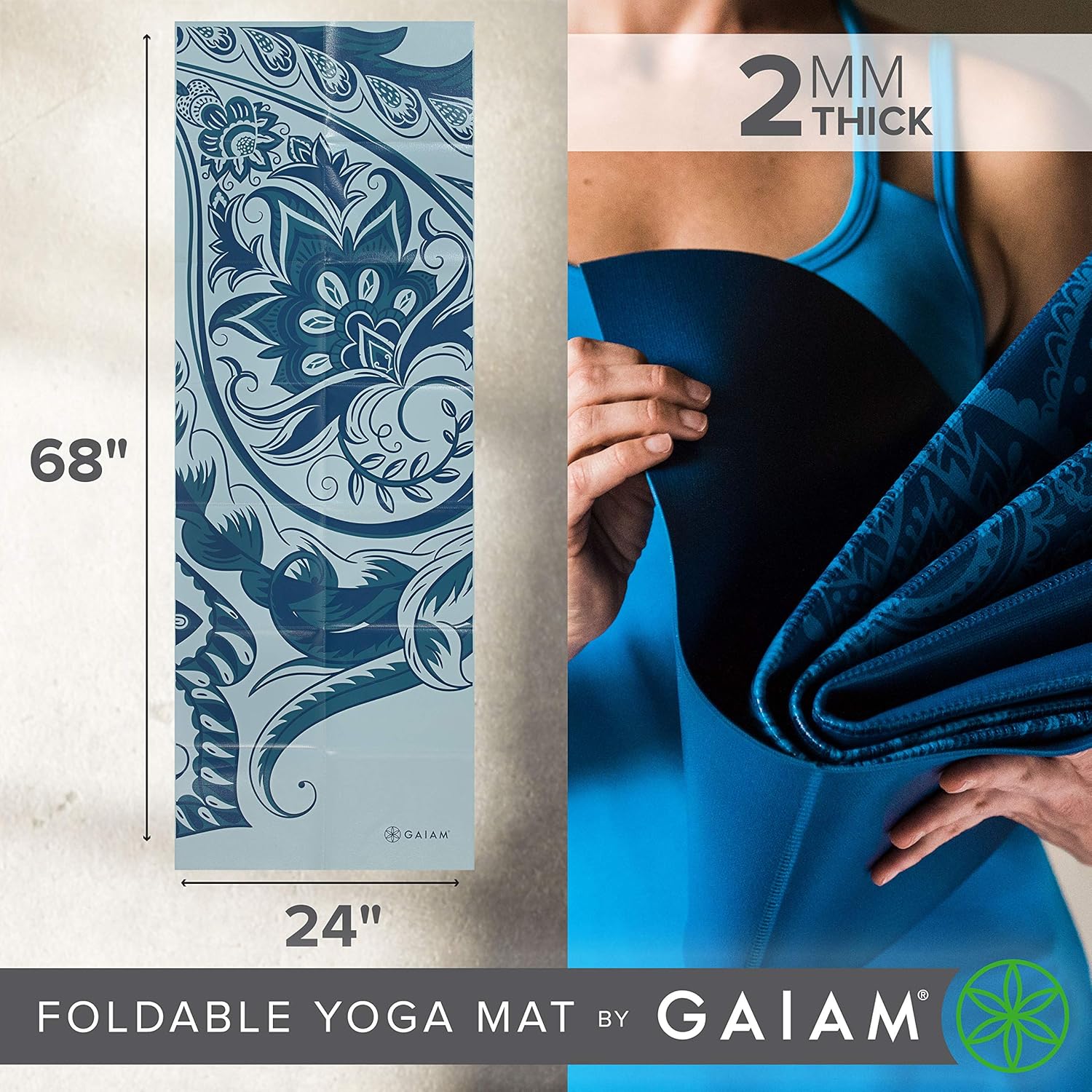 Gaiam Foldable Yoga Mat 68inL X 24inW x 2mm Icy Paisley Secondary image