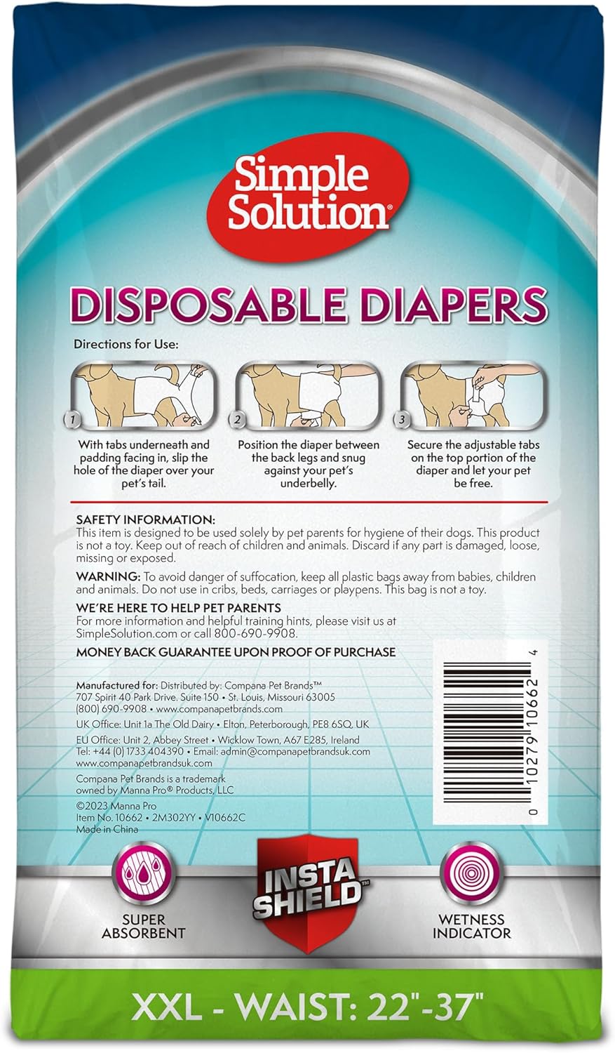 Simple Solution Disposable Dog Diapers For Female Dogs XXL Waist 22to37in 30 Count Secondary image