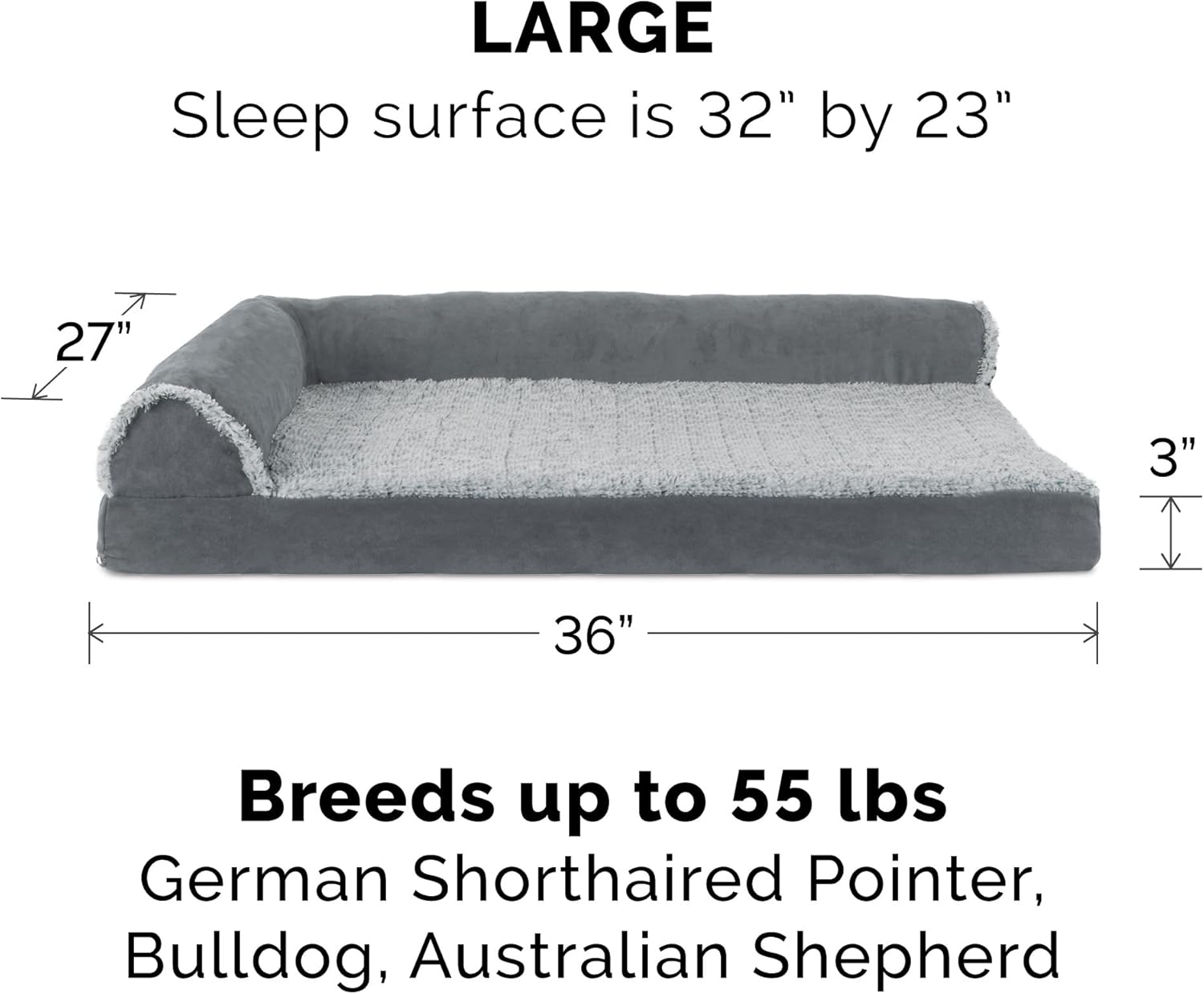 Furhaven Orthopedic Dog Bed For LargeMedium Dogs TwoTone Plush Faux Fur And Suede L Shaped Chaise Stone Gray Large Secondary image