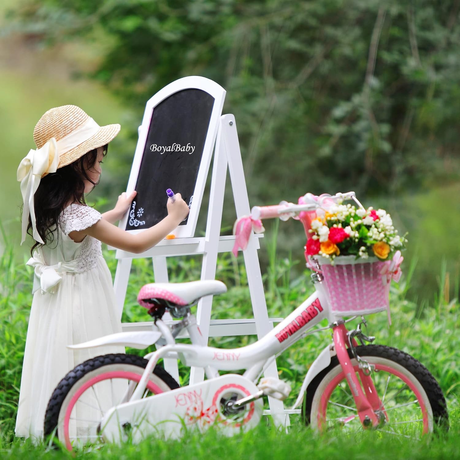 RoyalBaby Kids Girls Bike Bicycle With Basket Training Wheels 14 Inch Jenny Pink Secondary image