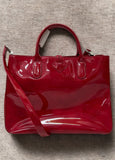 Longchamp Roseau Red Patent Leather Top Handle Shoulder Strap Tote