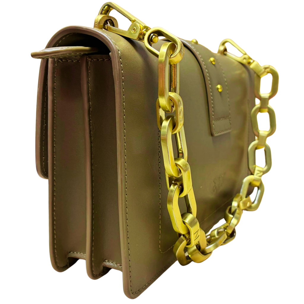 Pinko Love One Classic Simply Shoulder Bag  Taupe Leather Finish