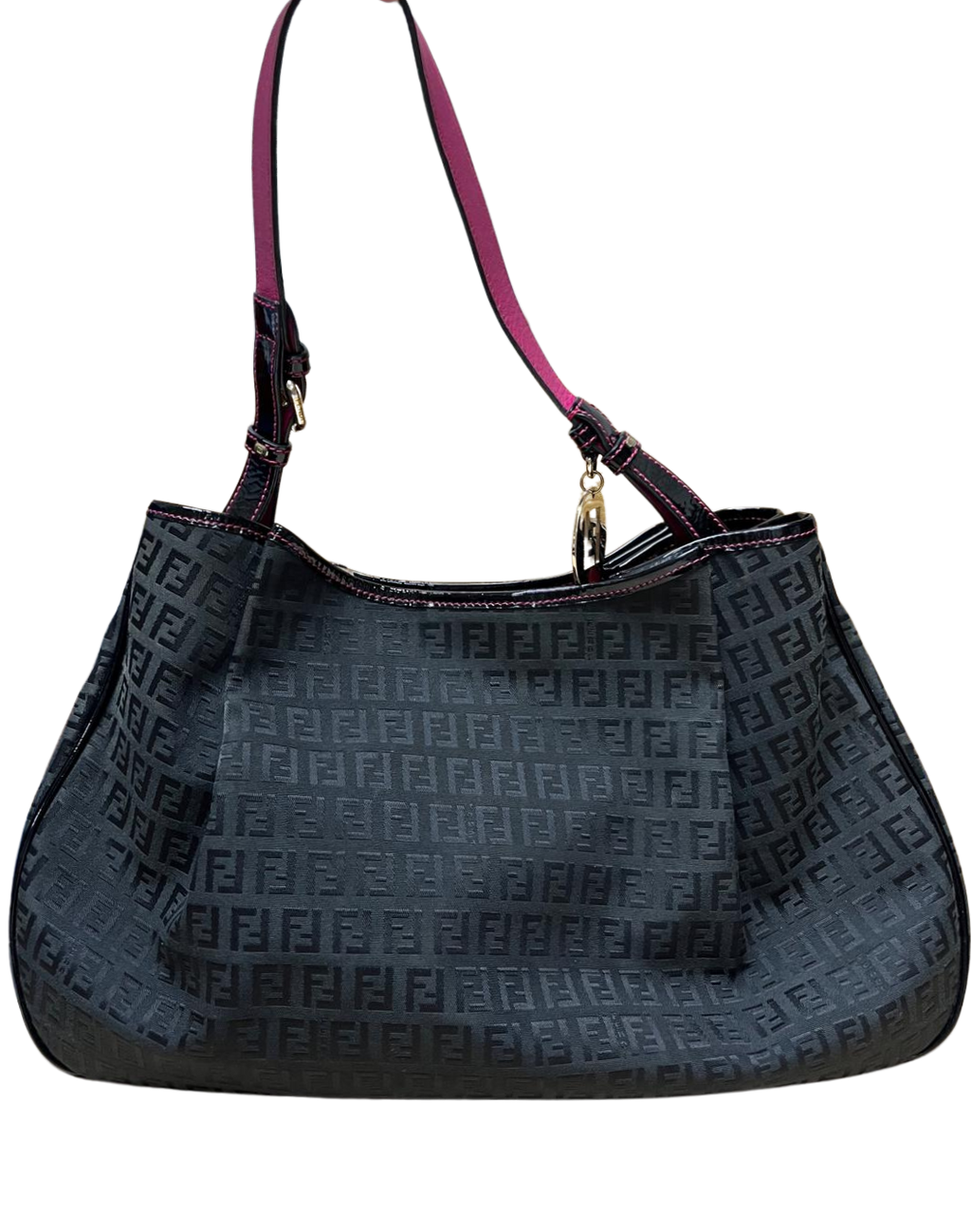 Fendi Black Zucchino Print Canvas And Patent Leather Shopper Tote