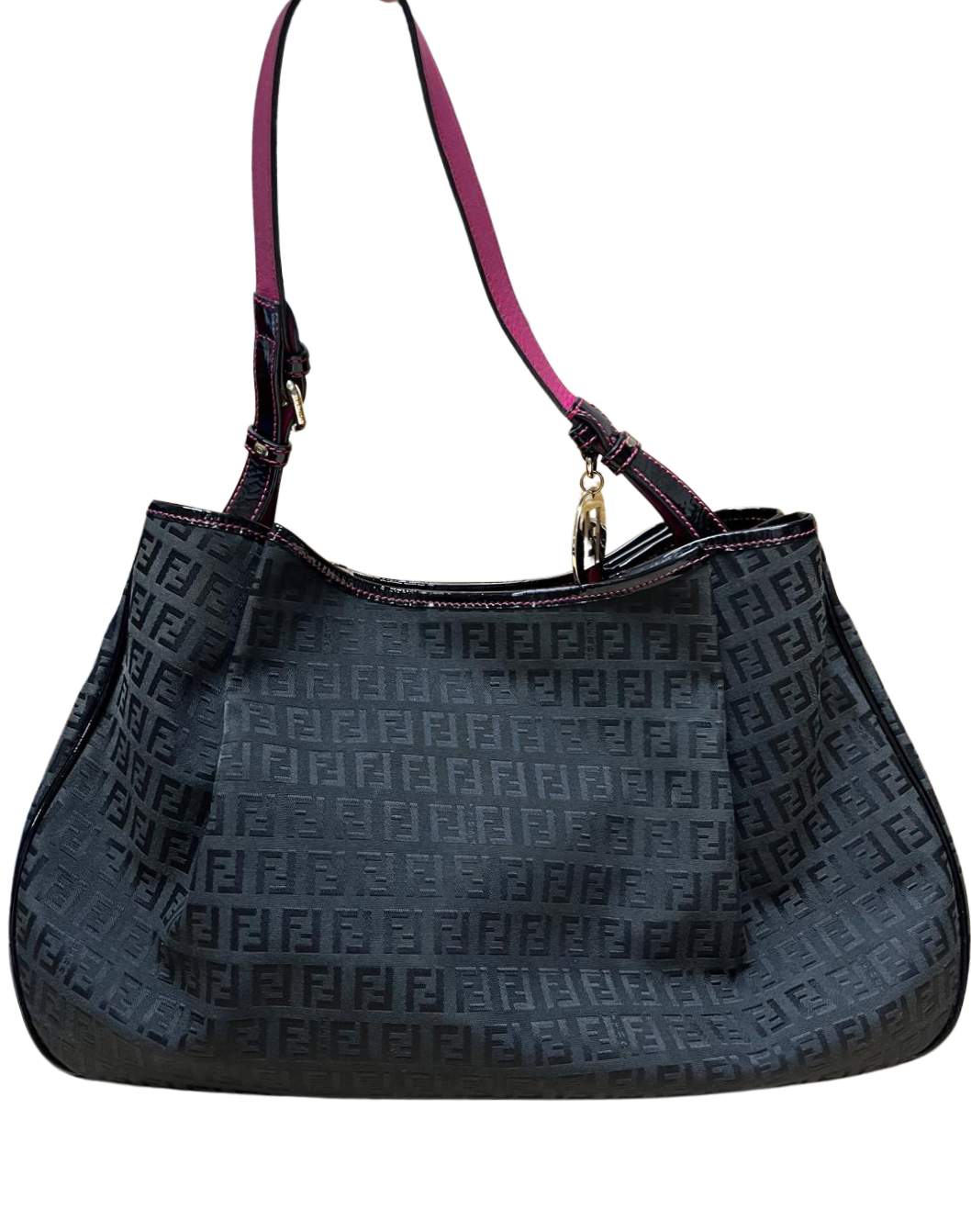 Fendi Black Zucchino Print Canvas And Patent Leather Shopper Tote