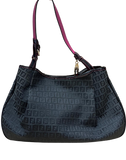 Fendi Black Zucchino Print Canvas And Patent Leather Shopper Tote
