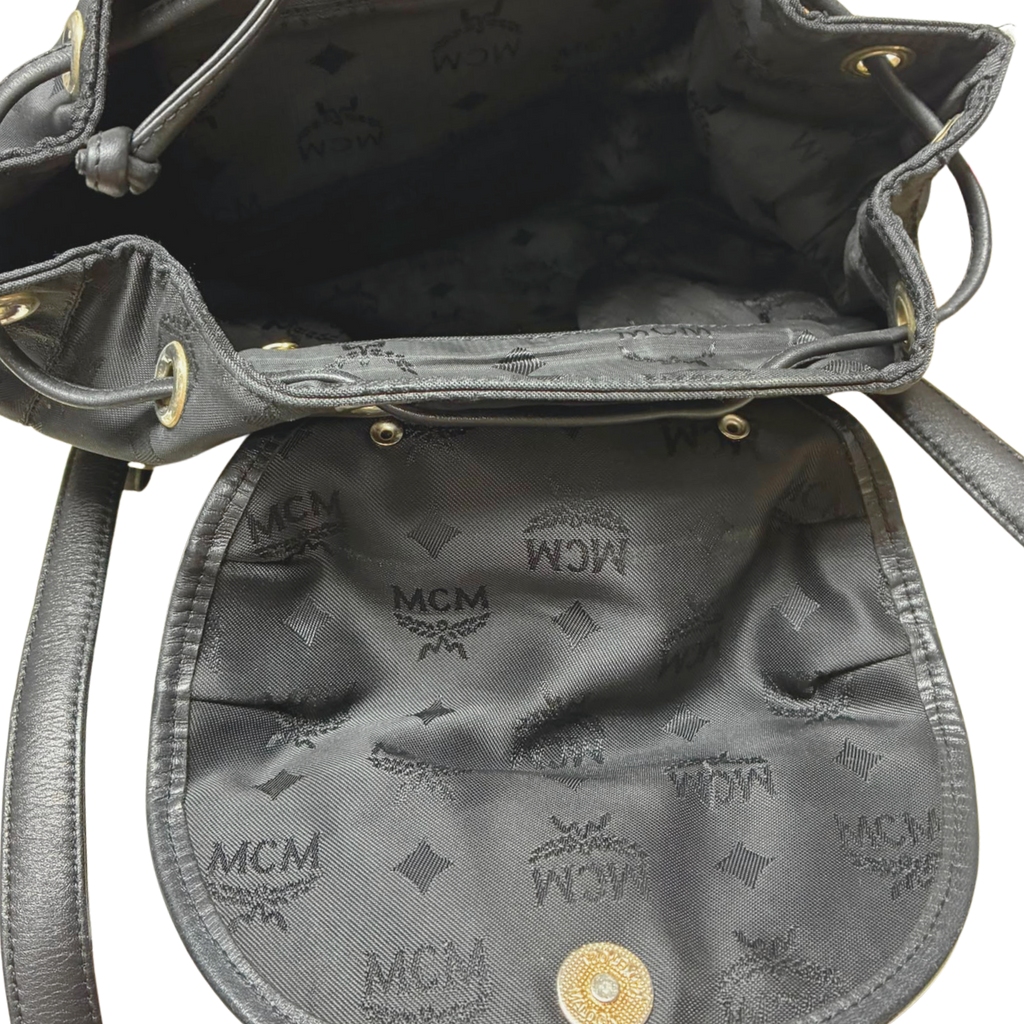 MCM A5578 Black Nylon And Leather Monogram Backpack