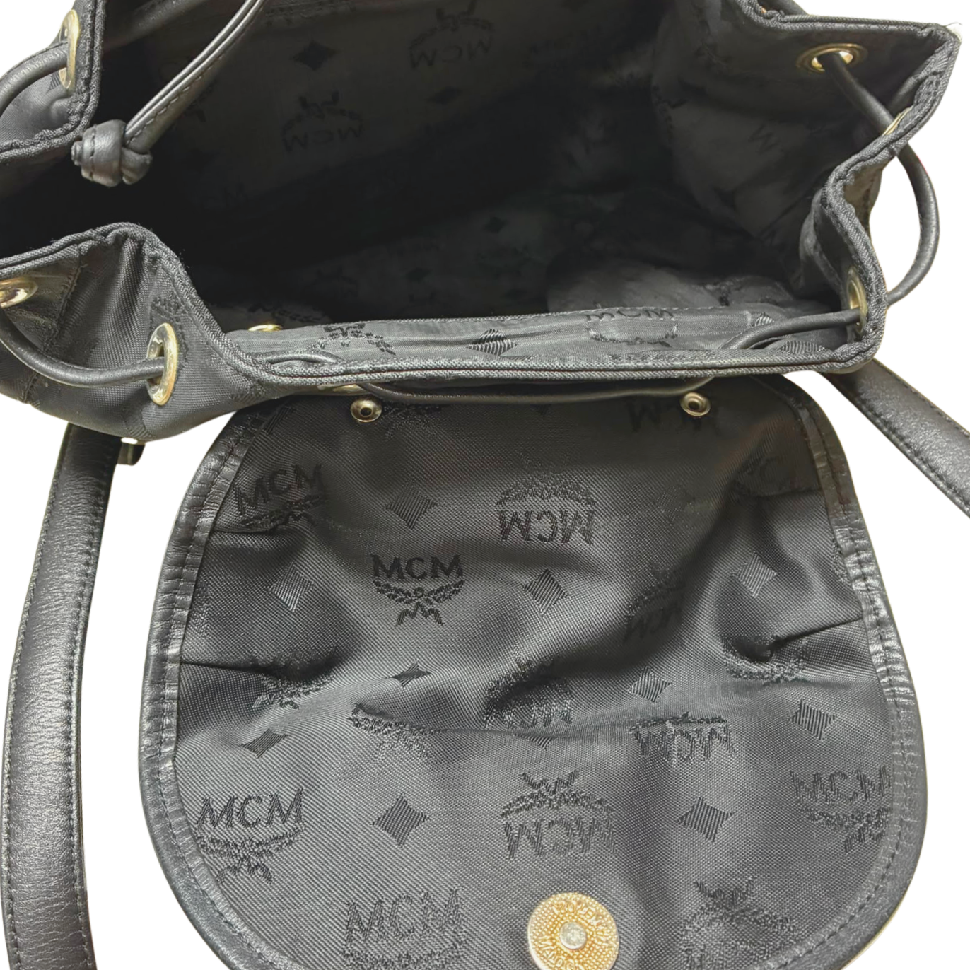 MCM A5578 Black Nylon And Leather Monogram Backpack