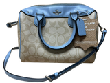 Coach MY647 F58312 Mini Bennett Satchel Signature Coated Canvas Light Khaki Blue Leather
