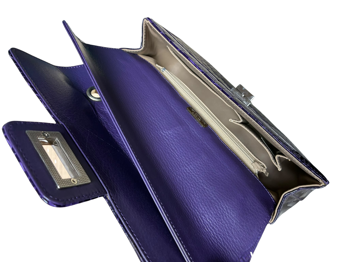 Purple Crocodile Skin Leather Shoulder Bag