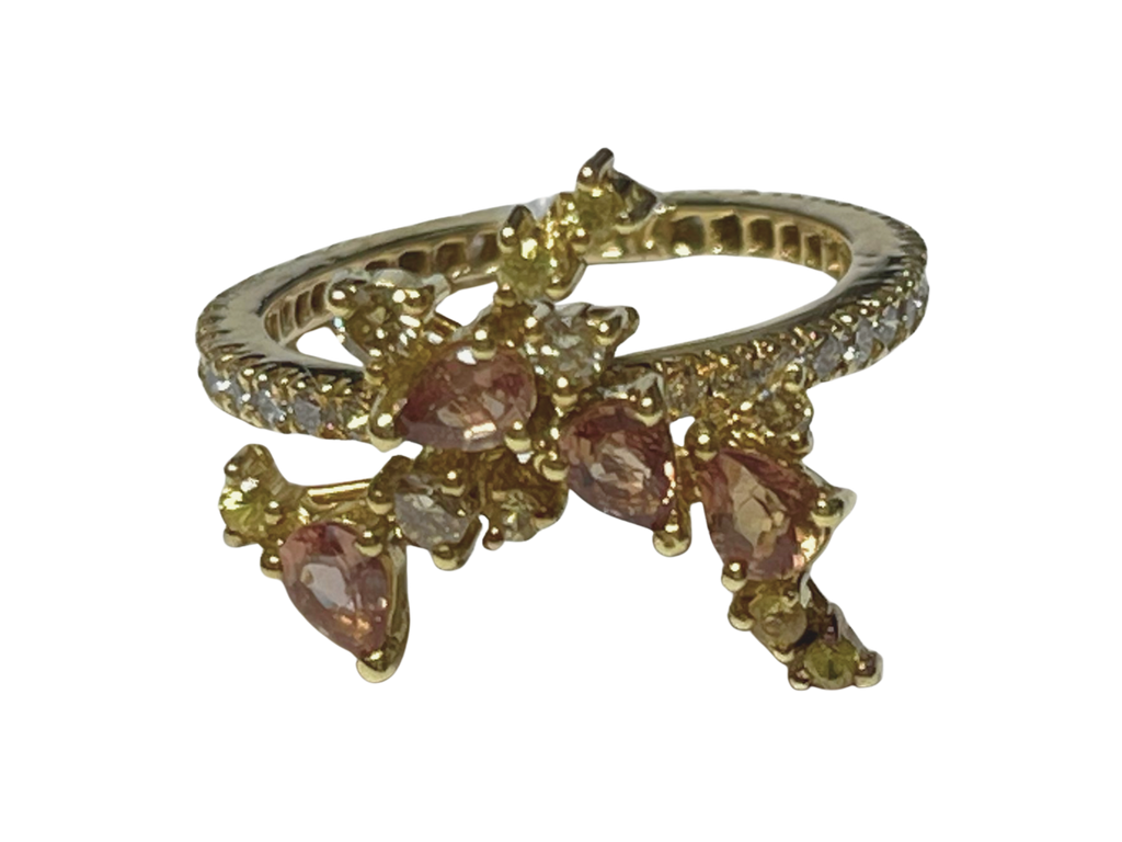 Yellow Gold Sapphire With Diamond Ring 3.7G