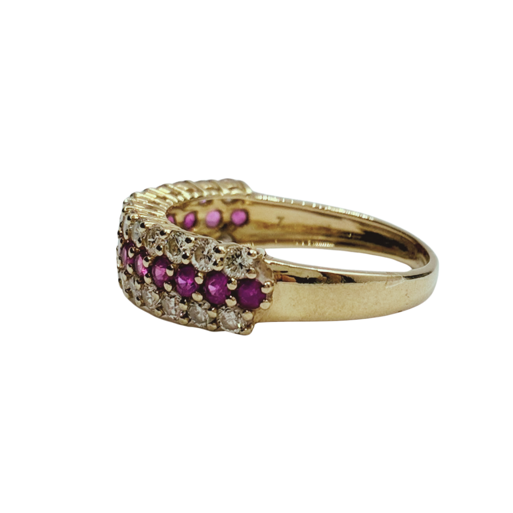 750YG Multi Row Ruby and Diamond Ring 2.3G