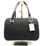 Bally Quilted Cloth & Leather Black Tote Bag