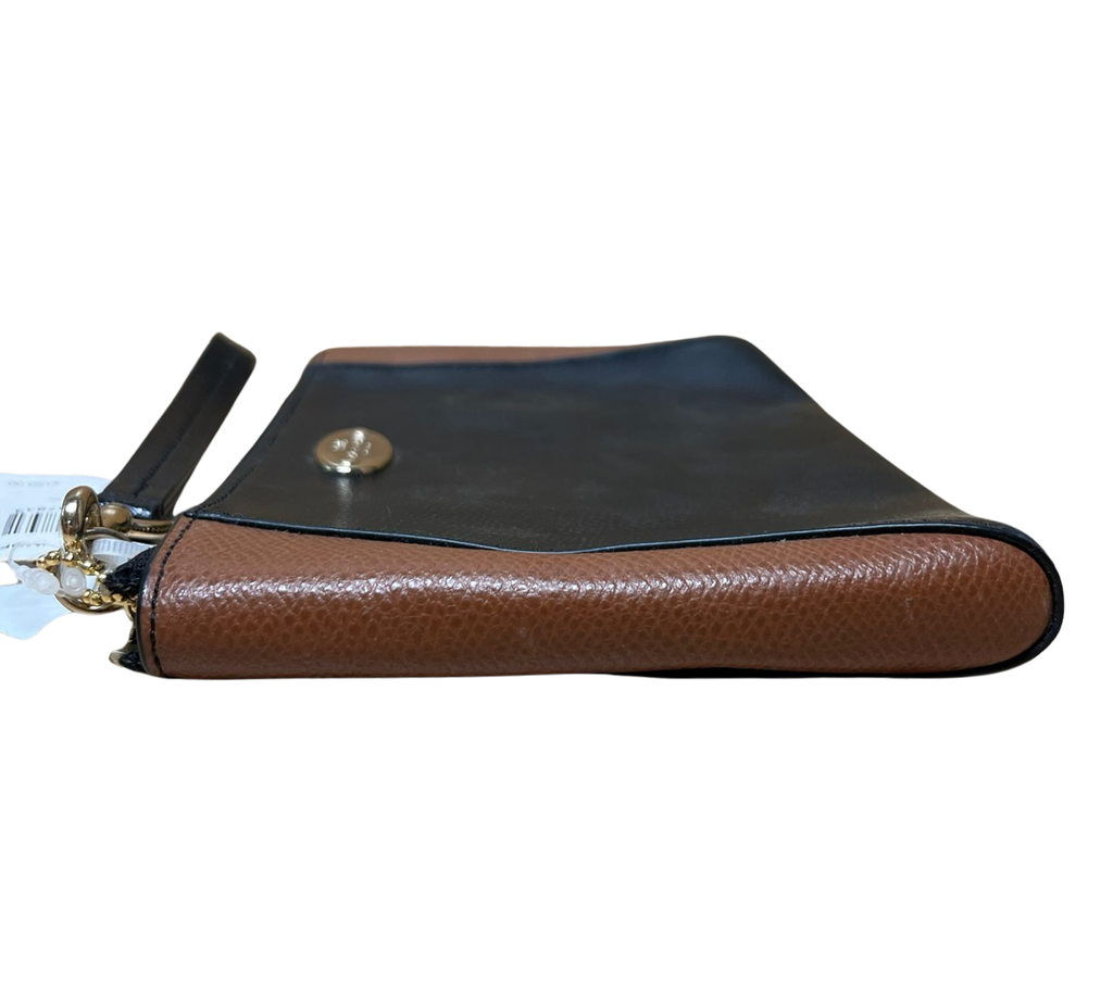 Coach Morgan F64848 Clutch Wristlet Black Saddle Brown Leather