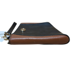 Coach Morgan F64848 Clutch Wristlet Black Saddle Brown Leather