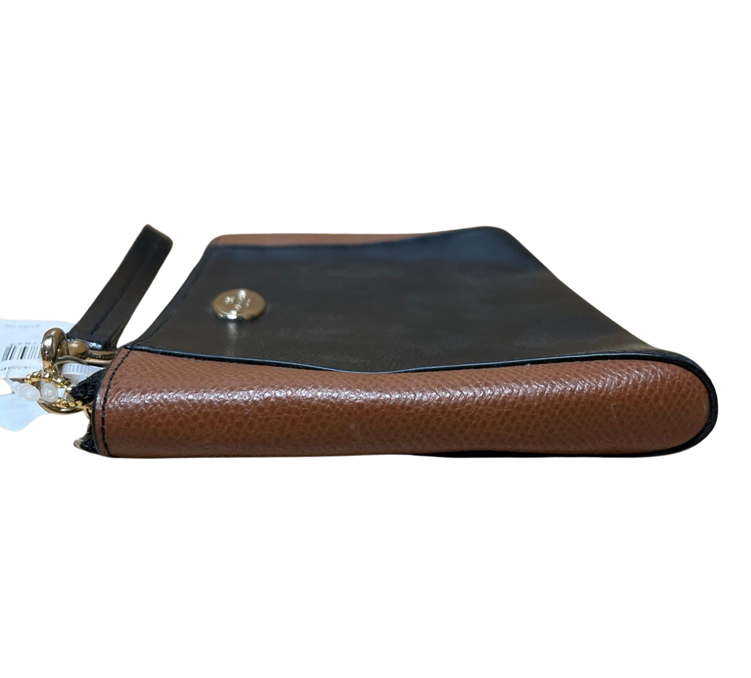 Coach Morgan F64848 Clutch Wristlet Black Saddle Brown Leather