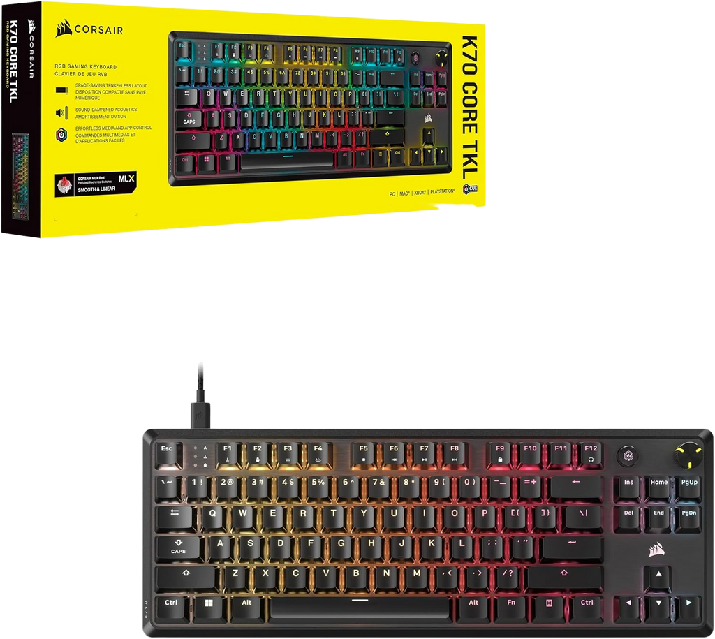 Corsair K70 CORE TKL RGB Tenkeyless Mechanical Wired Gaming Keyboard