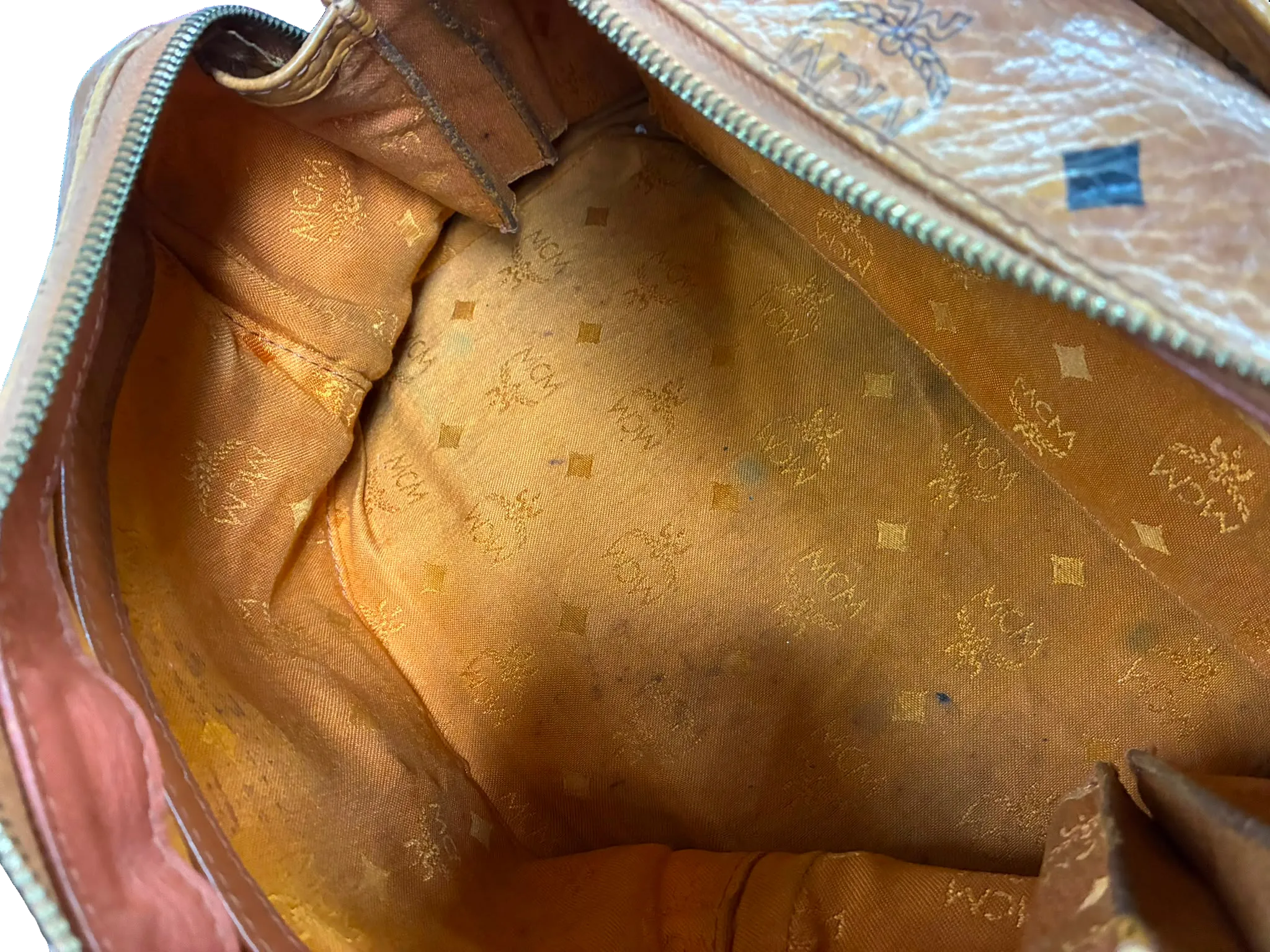 MCM Cognac Visetos Boston Bag