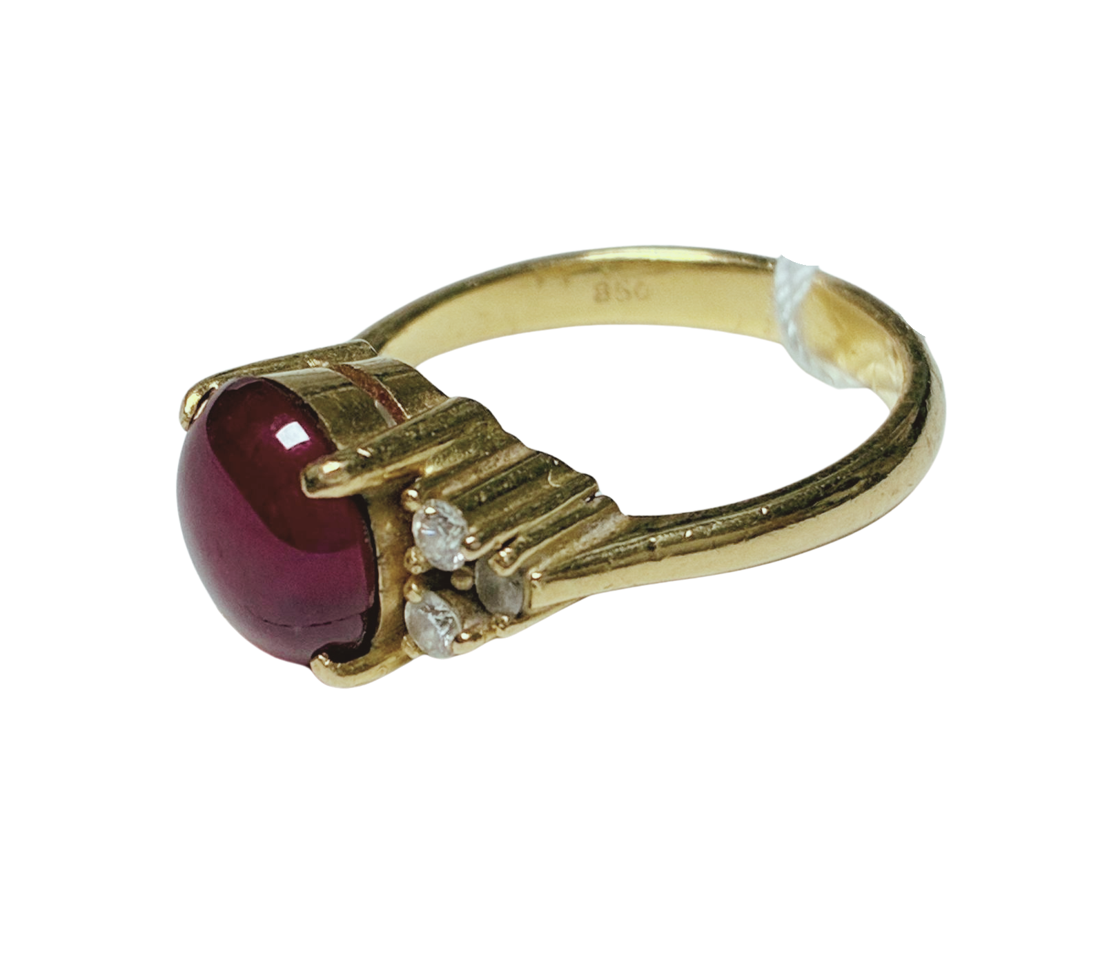 850YG Gold Ring Lady CabochonCut Ruby With Small Diamonds 4.5GM Main image