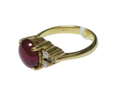 850YG Gold Ring Lady CabochonCut Ruby With Small Diamonds 4.5GM