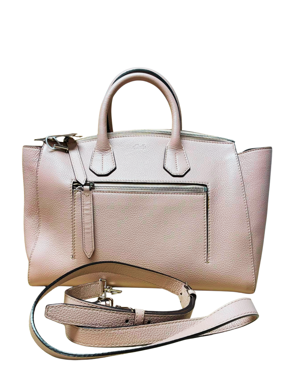 Bally Sommet ZIP Logo Engraved Leather 2way Handbag Shoulder Bag Pink Beige