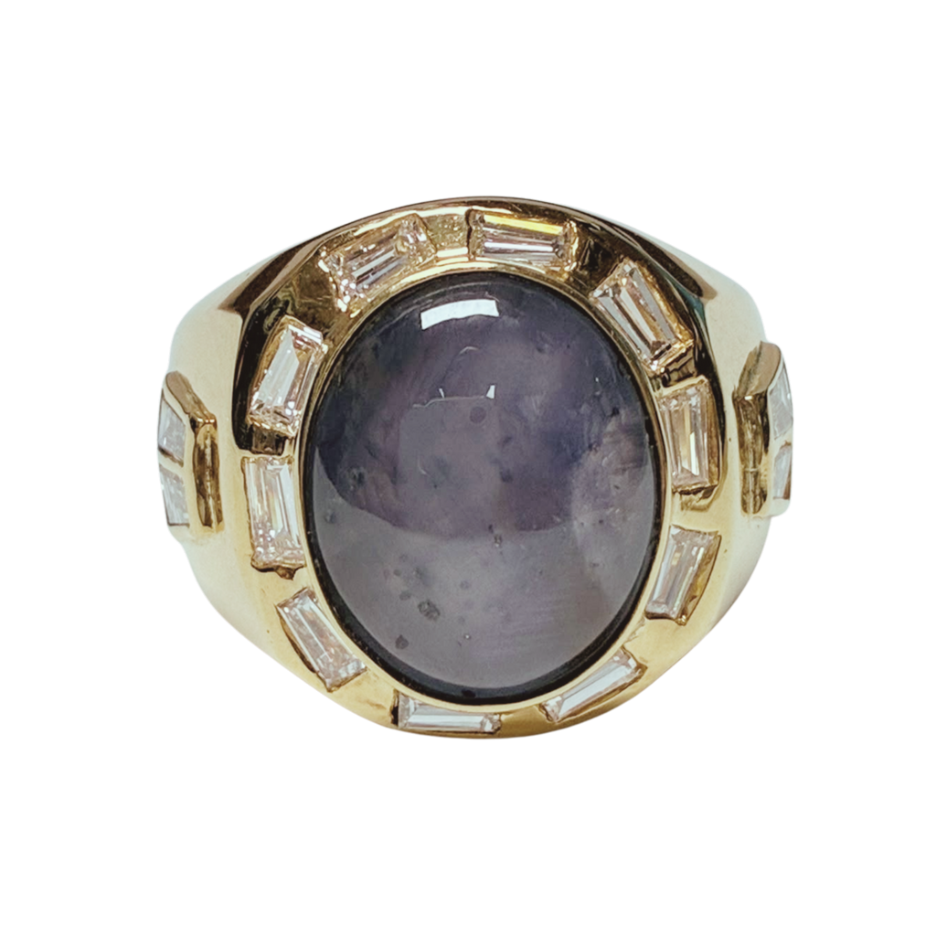 18KYG Star Sapphire And Diamond Ring 14.2G