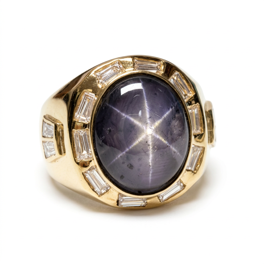 18KYG Star Sapphire And Diamond Ring 14.2G