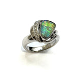 PT900 Boulder Opal & Diamond Ring