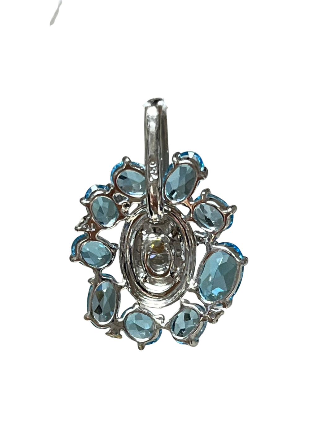 750WG Flower Shaped Blue Topaz And Diamond Pendant 2.3GM