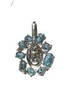 750WG Flower Shaped Blue Topaz And Diamond Pendant 2.3GM