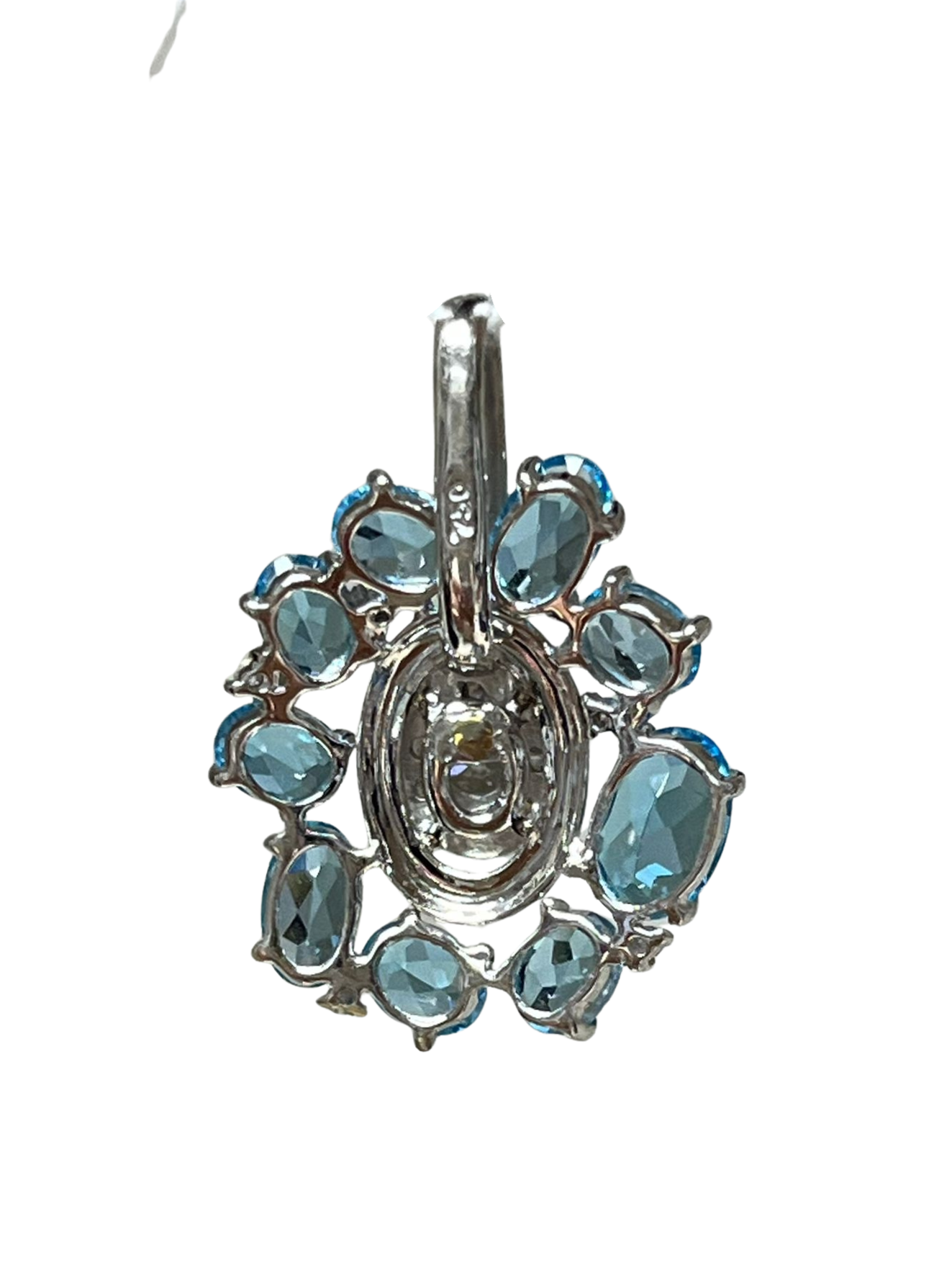 750WG Flower Shaped Blue Topaz And Diamond Pendant 2.3GM