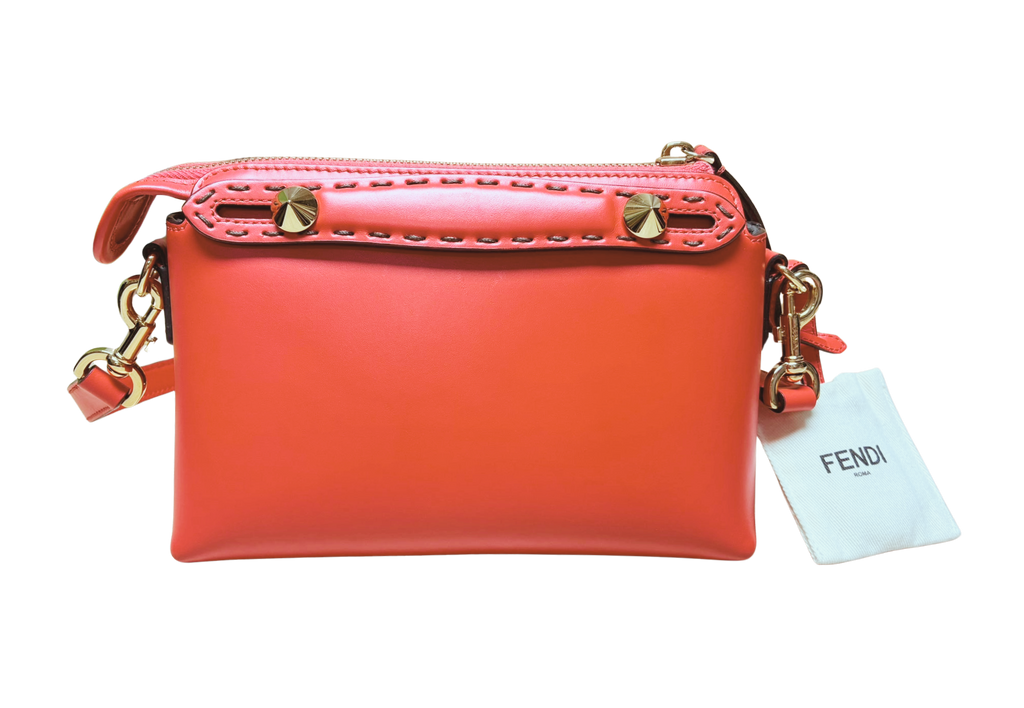 Fendi By The Way Mini Leather Boston Bag Roma Script Tulipano+Oro Soft